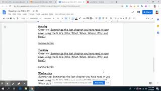 Filling out Reading Log