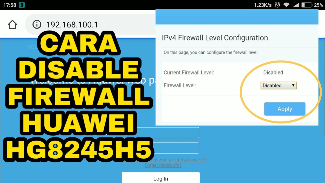 Cara disable firewall modem huawei hg8245h5 #indihome #hg8245h5 - YouTube