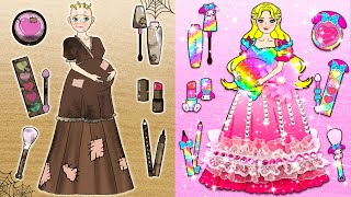 [🐾paper diy🐾] Rich VS Poor Pregnant New Rainbow Makeup and Dress Up | Rapunzel Compilation 놀이 종이