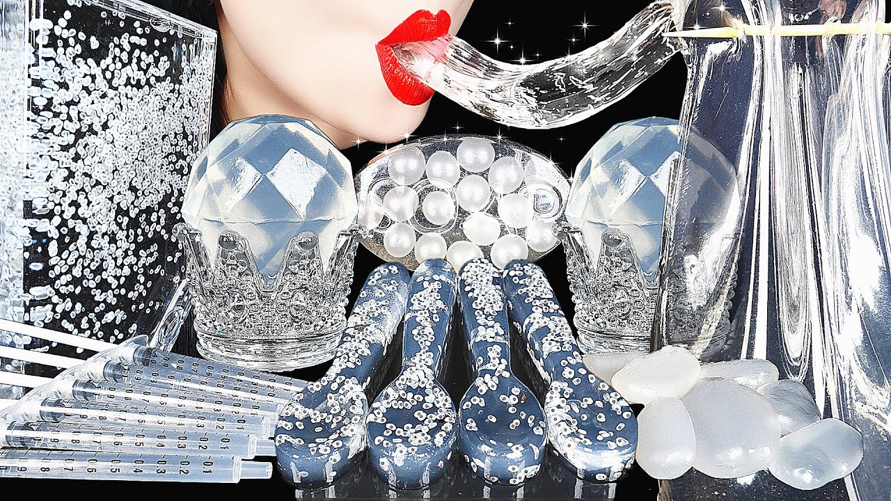 Update ASMR CLEAR FOODS EDIBLE CRYSTAL BALL, PEBBLES, HONEY JELLY FROG EGGS EATING DRINKING SOUNDS 투명 디저트먹방