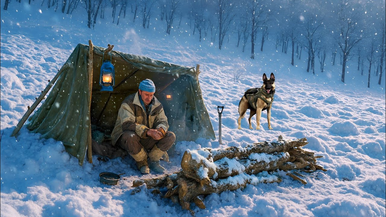 Winter Survival Camping in Heavy Snow _ Building Shelter & Fire in the ...