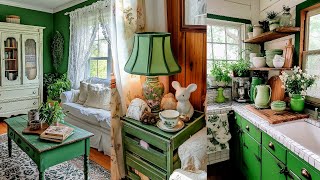 TINY GREEN & WHITE VINTAGE COTTAGE: Charming Spring Farmhouse Home Decor Ideas for Every Room 🌿💚 screenshot 4