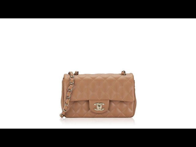 Chanel Lambskin Classic Mini Rectangular Flap Bag Dark Beige class=