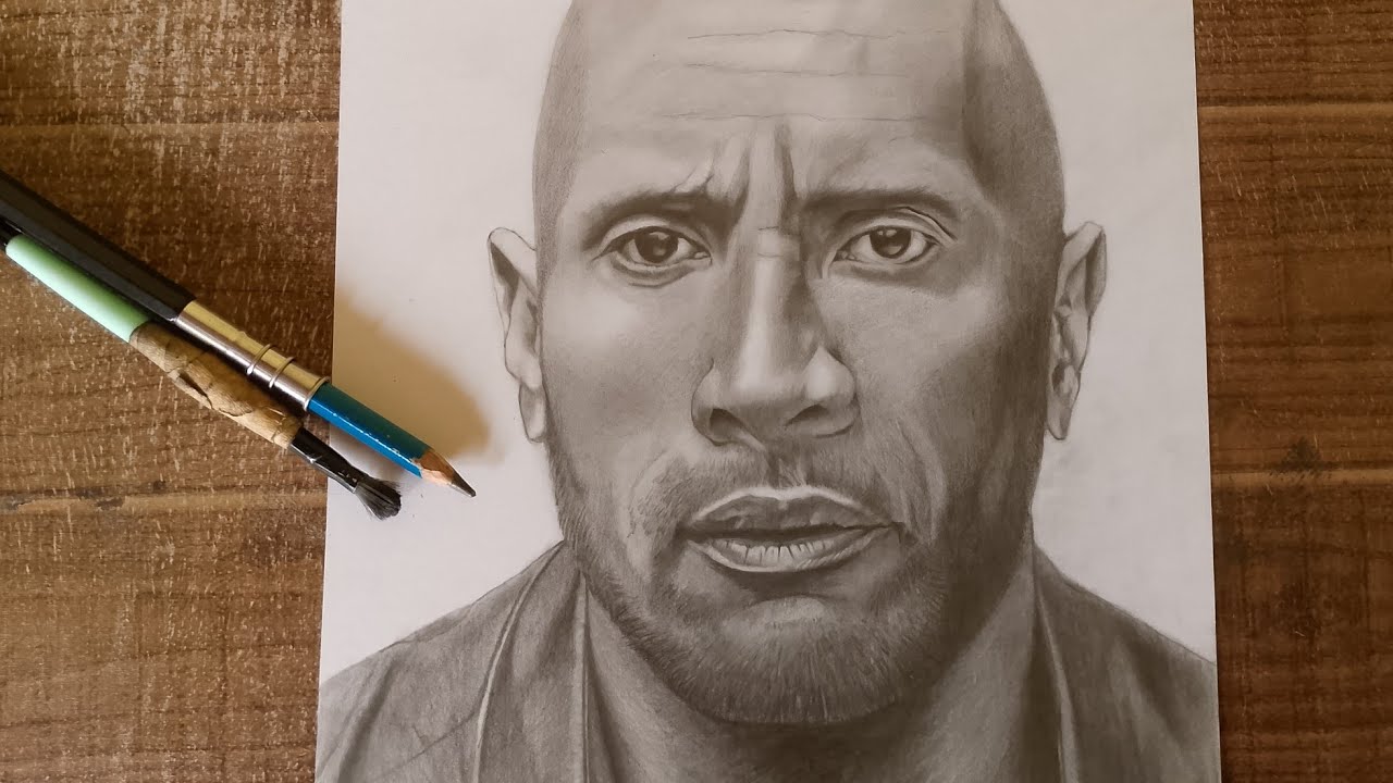 How to Draw Dwayne Johnson Portrait drawing on paper for beginners|Timelapse