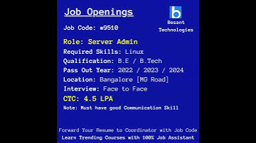 Linux job openings in Bangalore | Role: Server Admin