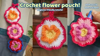 : Crochet Flower Pouch! Full tutorial + written pattern