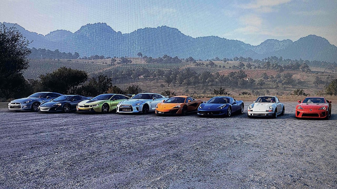 FH5 drag race Lexus LFA Carrera RS vs 458 Italia 570S Nissan GTR i8 ...