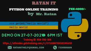 Python New Batch by Mr.Ratan Sir On 27-july-2021 AT 06:00 PM IST Registration link in Description...