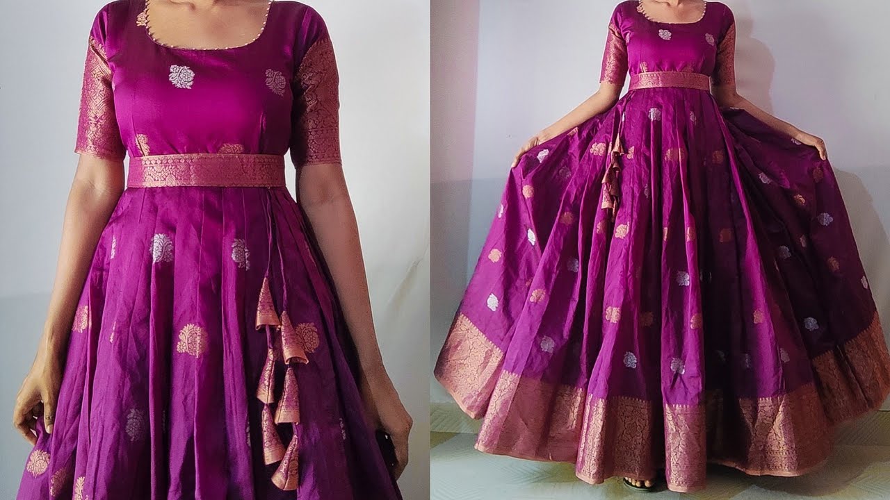 DIY : Convert Old Net SAREE/Fabric Into Three layer Ruffle Dress / Long Gown  Dress - YouTube
