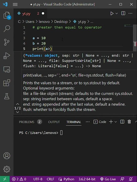 Greater then equal to operator in python #comparison #operator - YouTube