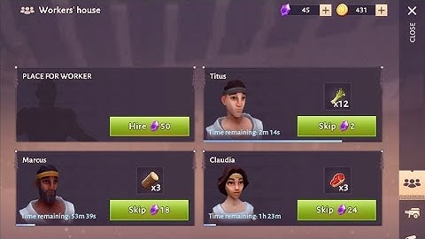 Gladiators survival in Rome, can hire a 4th worker for gems 💎 need one urgently 🥵