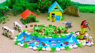 DIY Farm Diorama with house for cow, pig | mini hand pump supply water for animals @aafarming