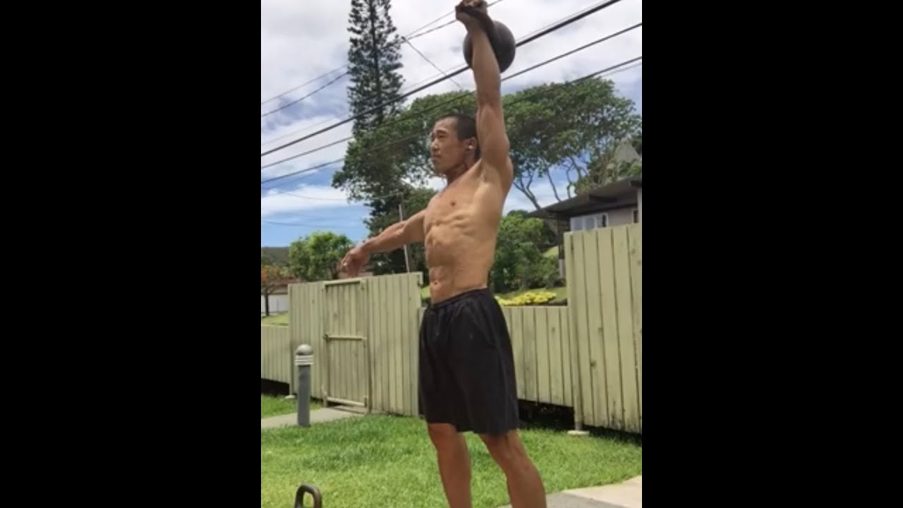 Day 66 Home Workout in Hawaii 32 kg. Kettlebell Alternating Clean & Jerk July 15, 2020 128
