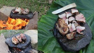 Primitive Technology: Grilled meat on the rocks || Primitive Technology cooking