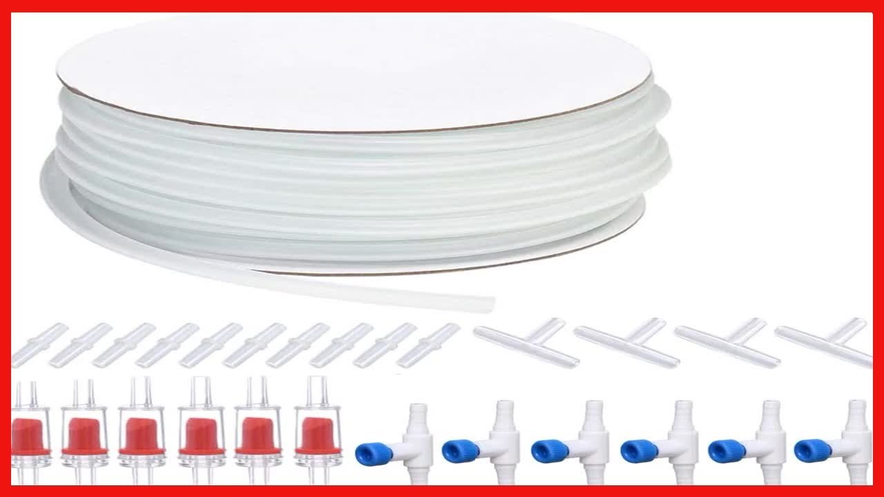Aquarium Air Pump Accessories Set 25 Feet Airline Tubing with 6 Check Valves, 6 Control Valve