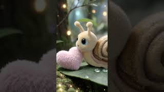 A Fluffy Baby Snail Crawls Next To A Plush Heart And Smiles Sweetly Into The Camera With Sparkling B