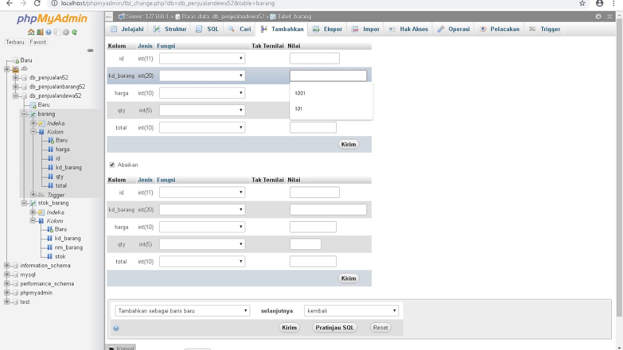 Cara membuat database menggunakan trigger insert delete dan update