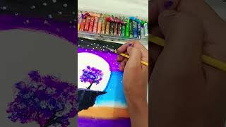 🌅 Magical Sunset Cliff Scenery with Moon &amp; Tree | Oil Pastel Drawing Tutorial #oil pastel #art