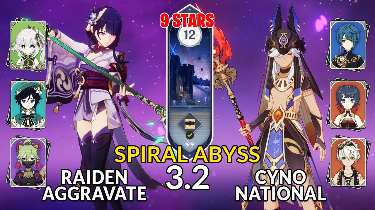 NEW 3.2 Abyss!│Raiden Shogun Aggravate & Cyno National | Floor 12 - 9 Stars | Genshin Impact F2P