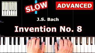 Bach - Invention 8 - SLOW Piano Tutorial Easy