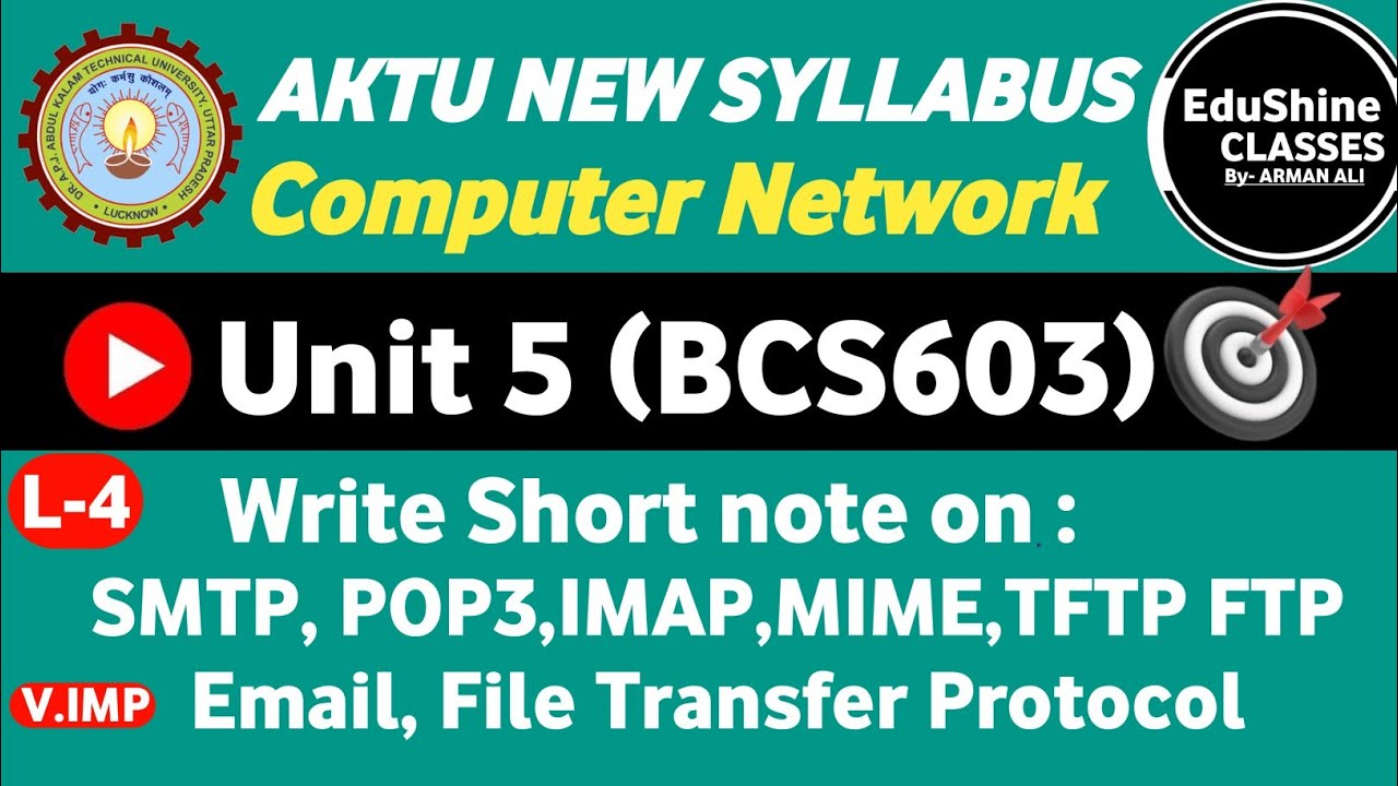 Computer Network BCS603 | Unit-5 |L-4 | Electronic Mail | File Transfer Protocol | SMTP, POP3,IMAP