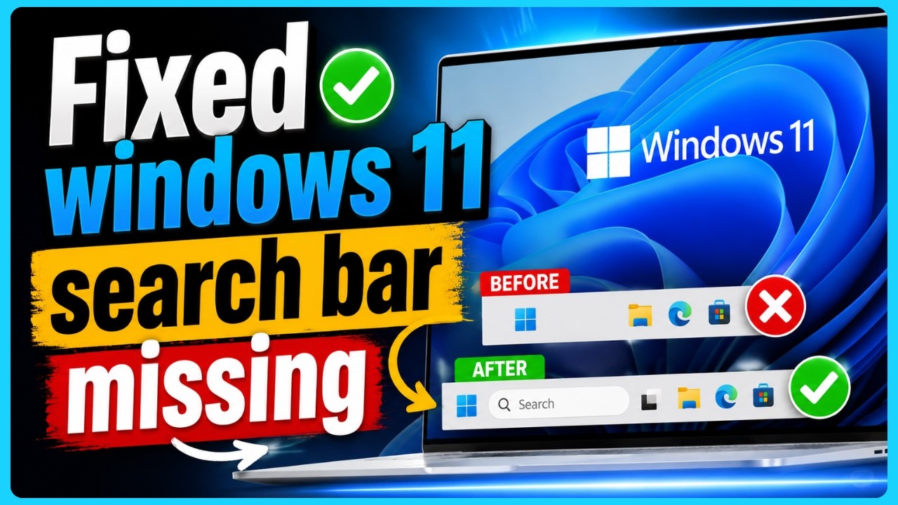 Fix Windows 11 Search Bar Missing From Taskbar Windows 11 in 1