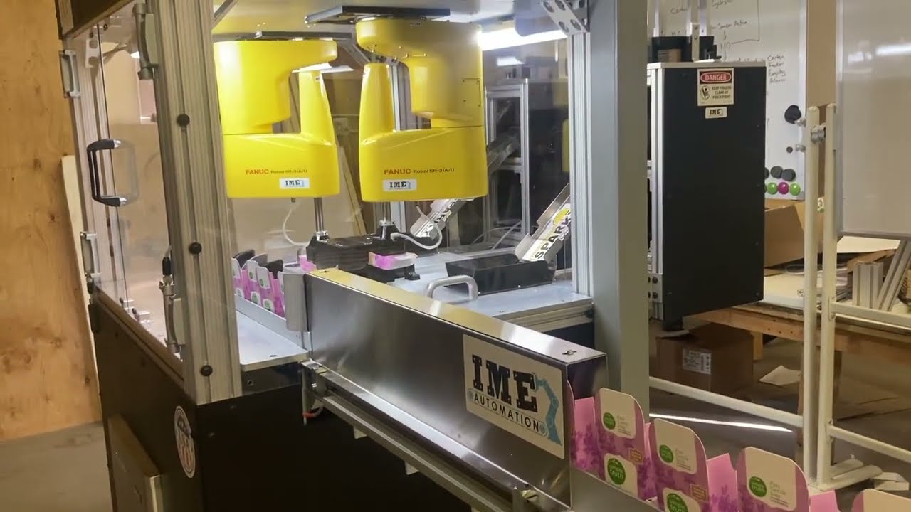 Double Sparky with Domino Ax350 Lot Code printer, FANUC SR-3iA/U and conveyor