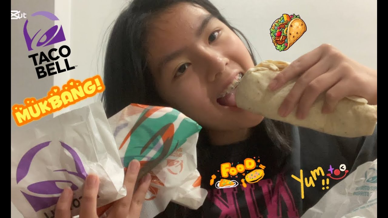 Taco 🌮 Bell Mukbang (2 piece Cinnabon delights, five layer burrito, 2 Doritos locos taco)
