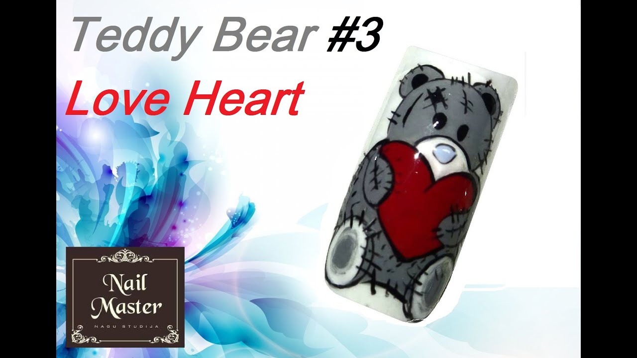Teddy Bear Love Heart Romantic nail art - Медвежонок Тедди с сердечком романтика