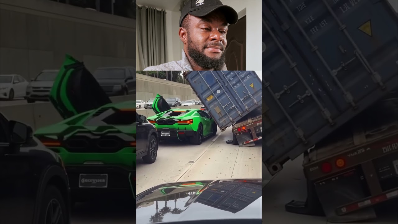 The shipping container dropped on a Lamborghini