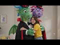Dapper Caped Zak and Wheezie Mascot Hug (Dragon Tales Costumed Character)