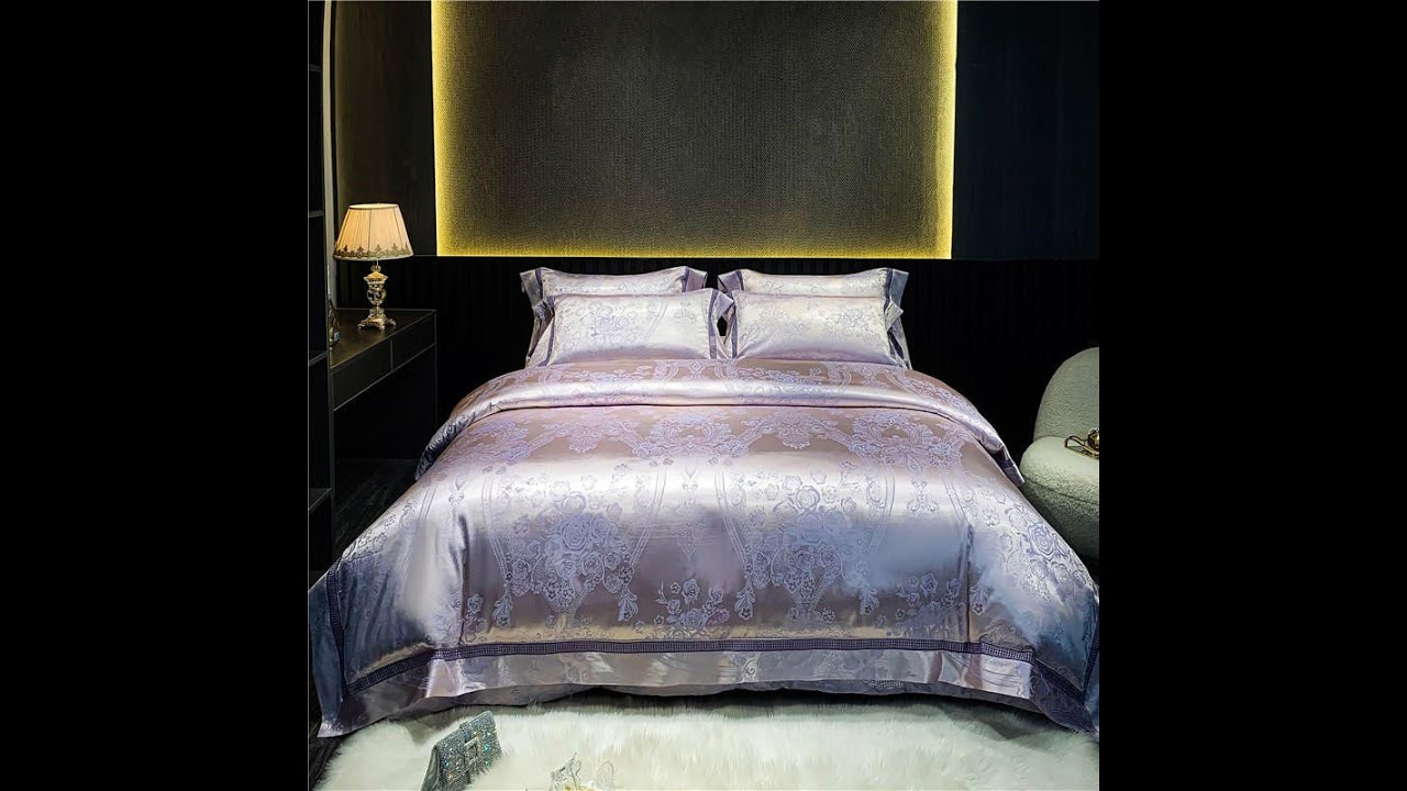 Elegant Court Blue Gold Silk Satin & Long Staple Cotton Duvet Cover Set Bedspread Set