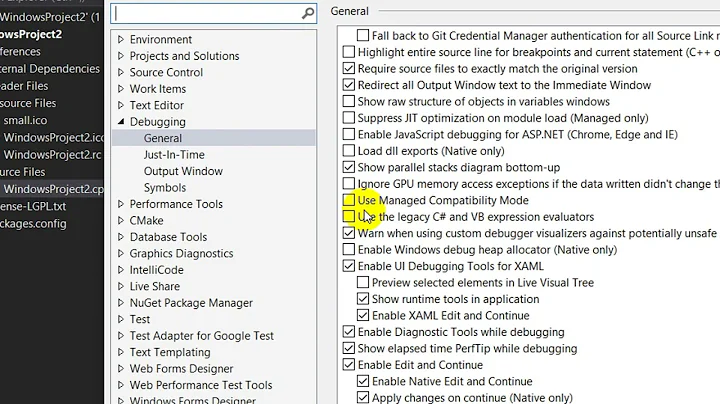 How to Disable Break Mode page in Visual Studio