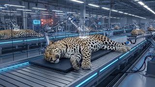 Wet leopards drying in a giant wind tunnel (how it's made)