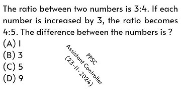 The ratio between two numbers is 3:4. If each number is increased by 3 |PPSC |Math |Urdu/Hindi