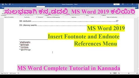 #18 MS Word 2019 Kannada/MS Word in Kannada/How to Insert Footnote and Endnote/References Menu