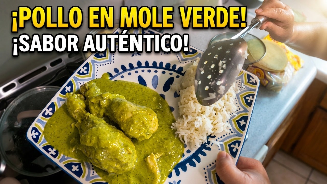 Pollo En Mole Verde Con Arroz Blanco
