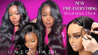 FINALLY! GLUELESS 13*4 FRONTAL WIG INSTALL PRE-EVERYTHING DONE 1 WIG 2 STYLES Ft UNice HAIR