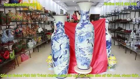 Lộc bình Men lam vẽ kỹ cảnh Song hạc