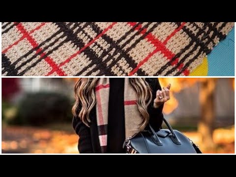 Burberry Crochet Scarf Mosaic Crochet اسكارف بشكل جديد بفن الموازييك 
