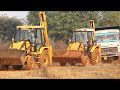 Double JCB Backhoe Fully Loading Mud with Tata 2518 Truck | Eicher 485 | MF 1035 Tractor