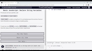23 - Learn Basic JavaScript   Declare String Variables