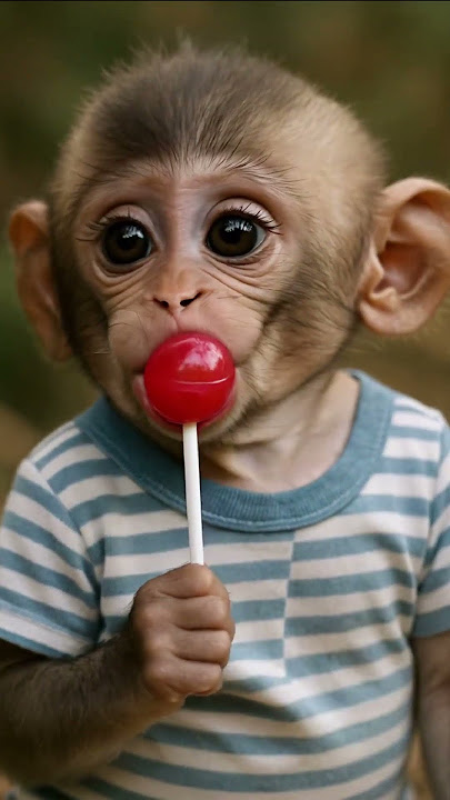 Baby Monkey Tastes a Lollipop… Then Bursts Into Laughter! 🍭😂