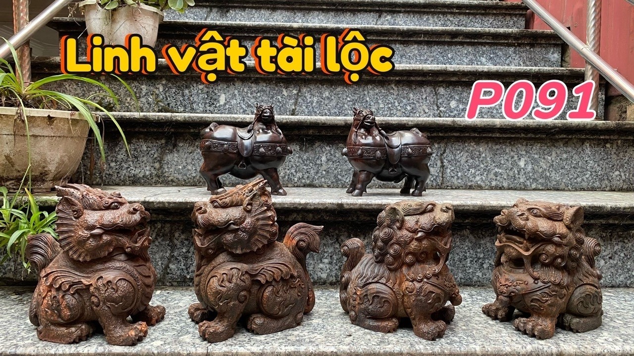 P091- 3 cặp linh vật tài lộc// Tượng gỗ trắc Thế Quyết 039.620.5625