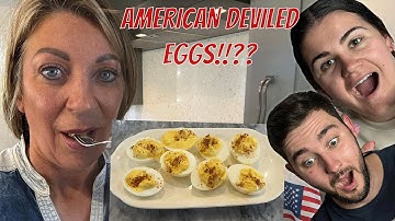 Brits Try DEVILED EGGS for the First Time! What are American Deviled Eggs!?