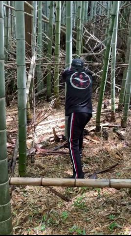 竹斬りで芸術作品を創り上げる鈴木先生