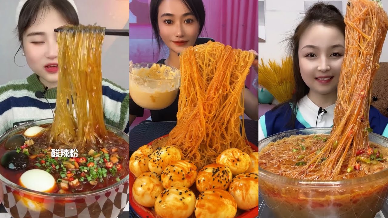 ASMR Susam Soslu Tel Şehriye Çorbası Yumurta Yeme Vermicelli Soup with Sesame Sauce chinese foods