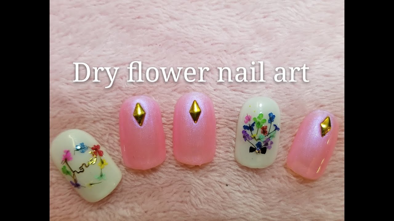 How to dry flowers gel nail/spring floral nail art tutorial 乾花美甲教學 YouTube