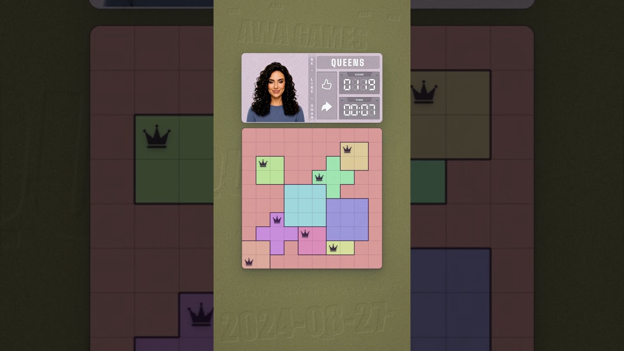 LinkedIn Queens #119 solved board for August 27, 2024, 10x10 grid
