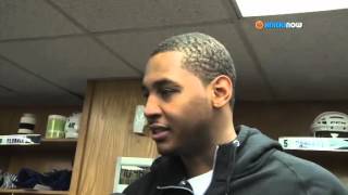Carmelo Anthony post game interview in locker room after Knicks - Celtics game 10/14/12